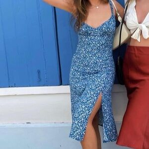 Blue floral midi dress